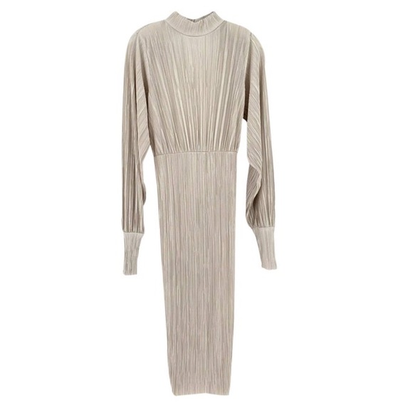ASOS DESIGN Plisse High Neck Ballon Sleeve Open Back Midi Dress - Picture 4 of 9